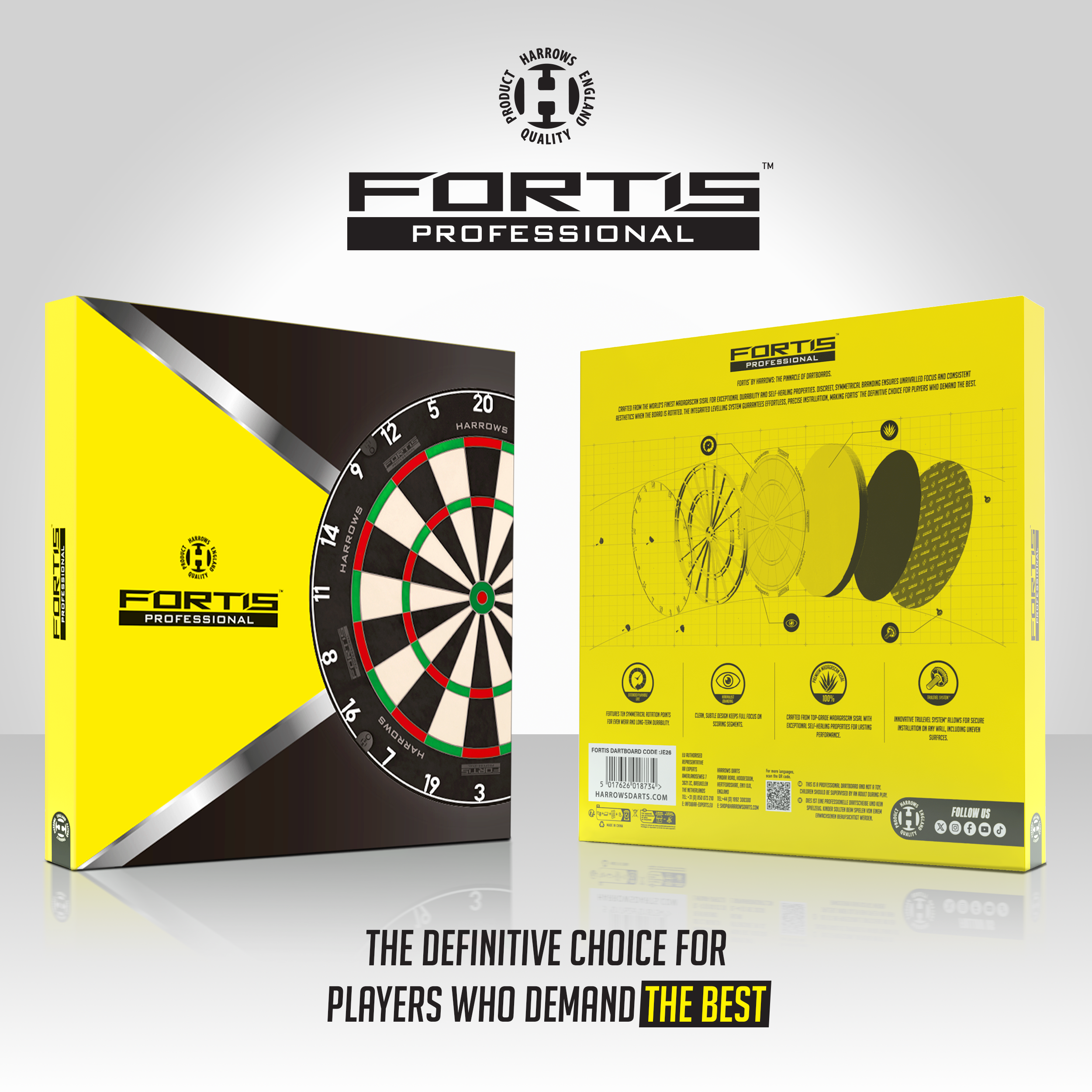 Fortis Professional dartboard and packaging on a white background
