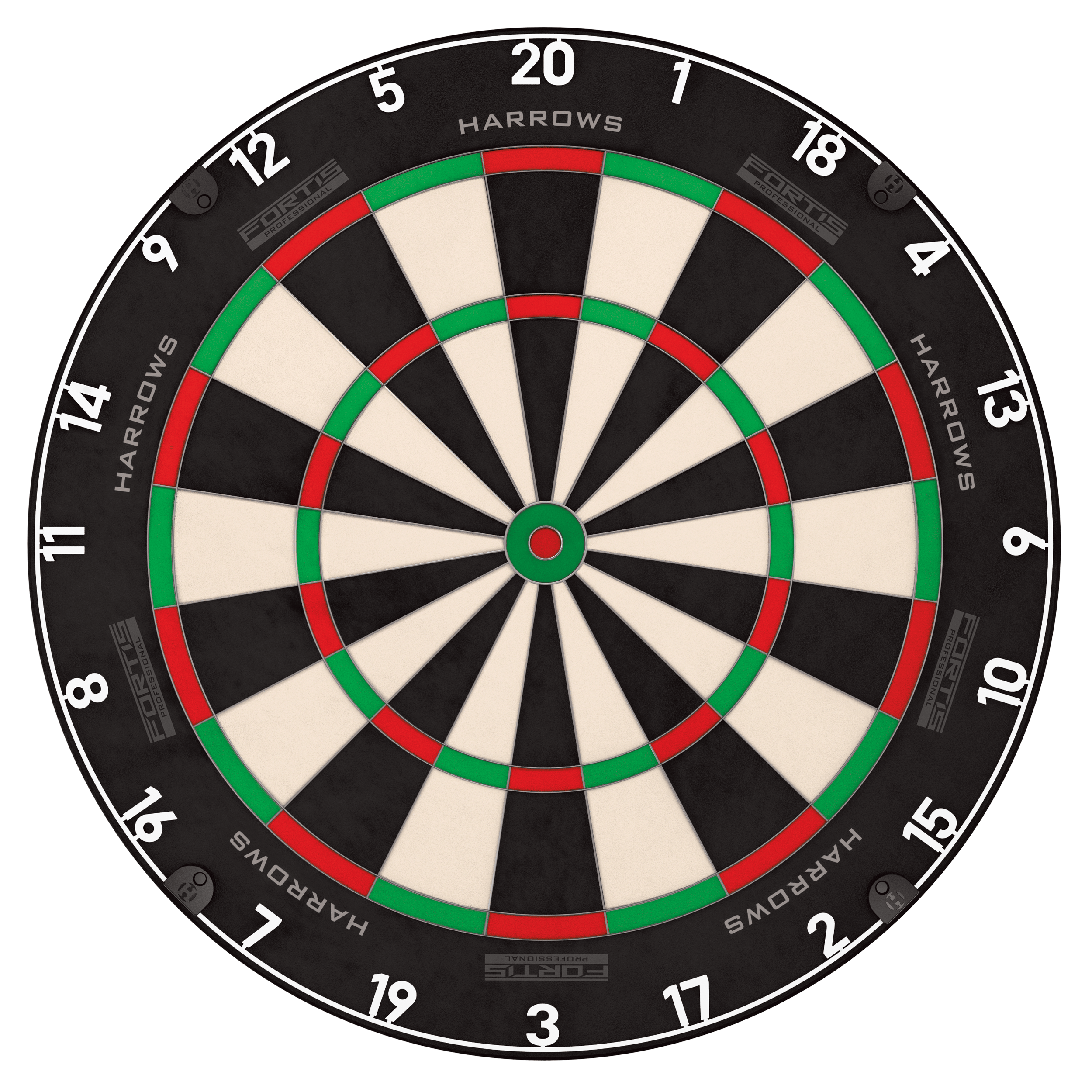 Harrows Fortis Dartboard with black, red, and green design on a white background