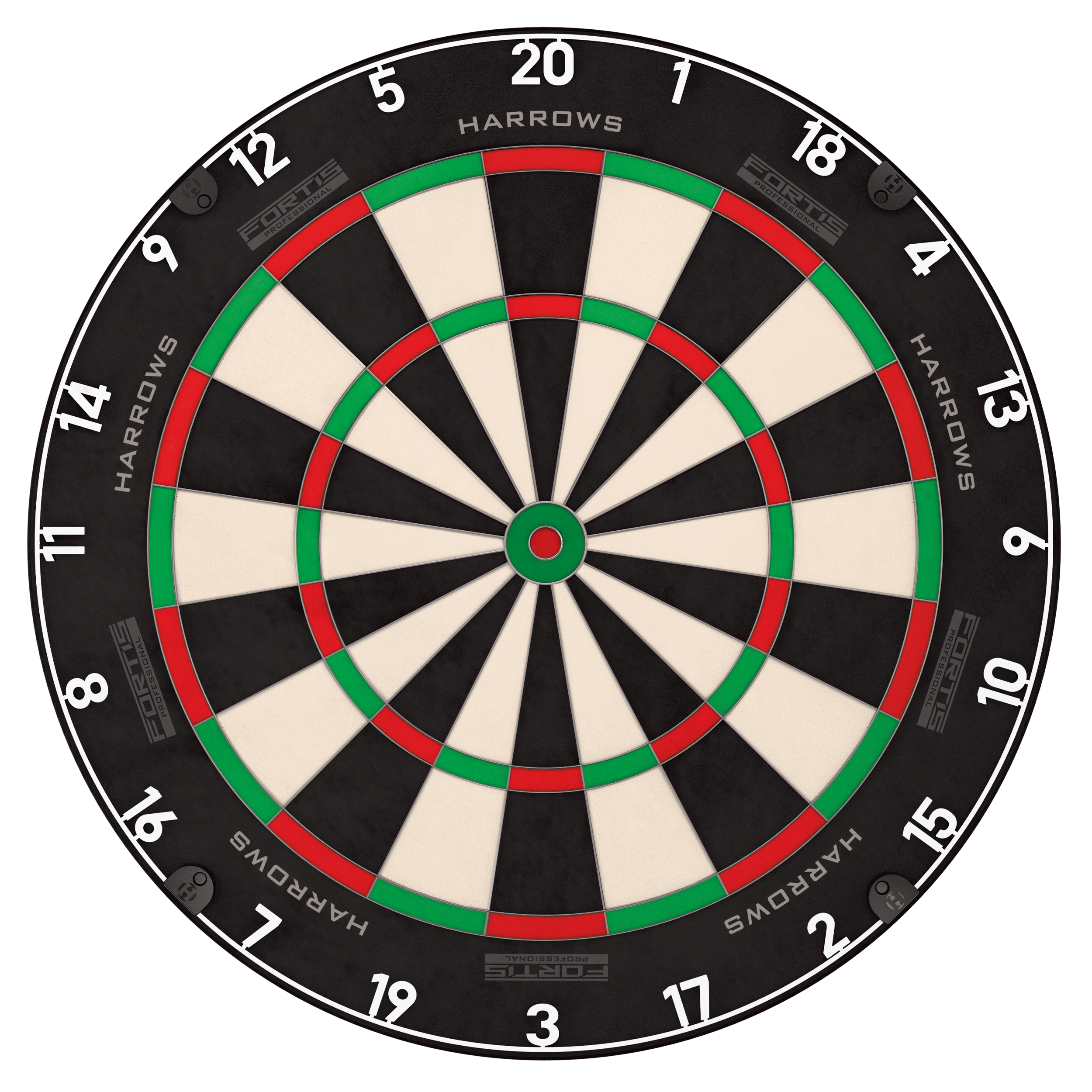 Harrows Fortis Dartboard with black, red, and green design on a white background