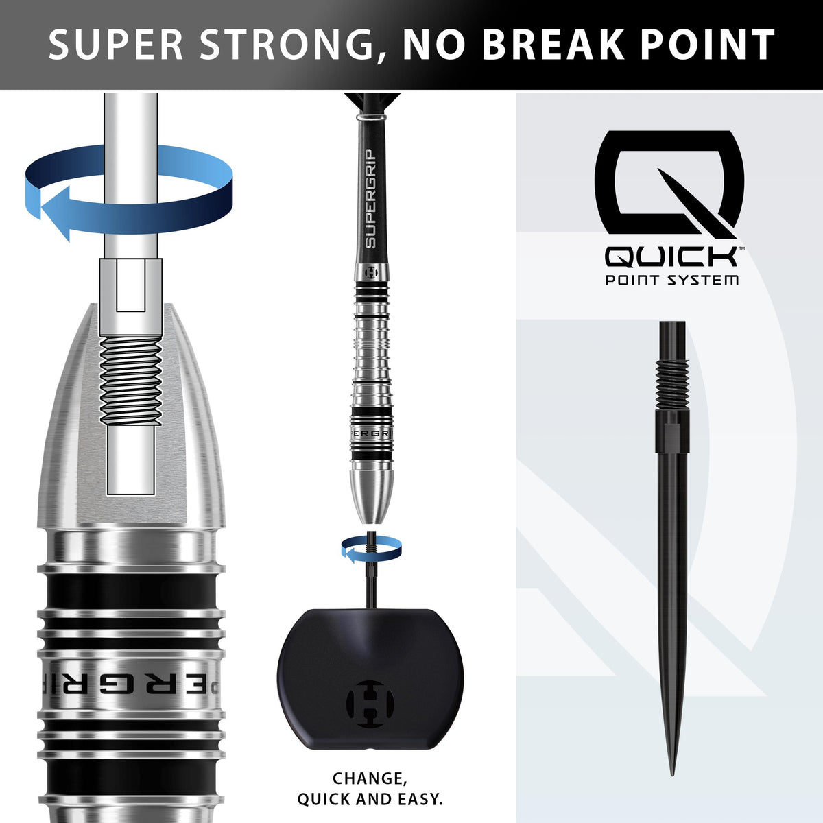 Supergrip Dart with Harrows Quick Point System technology and branding on a white background.