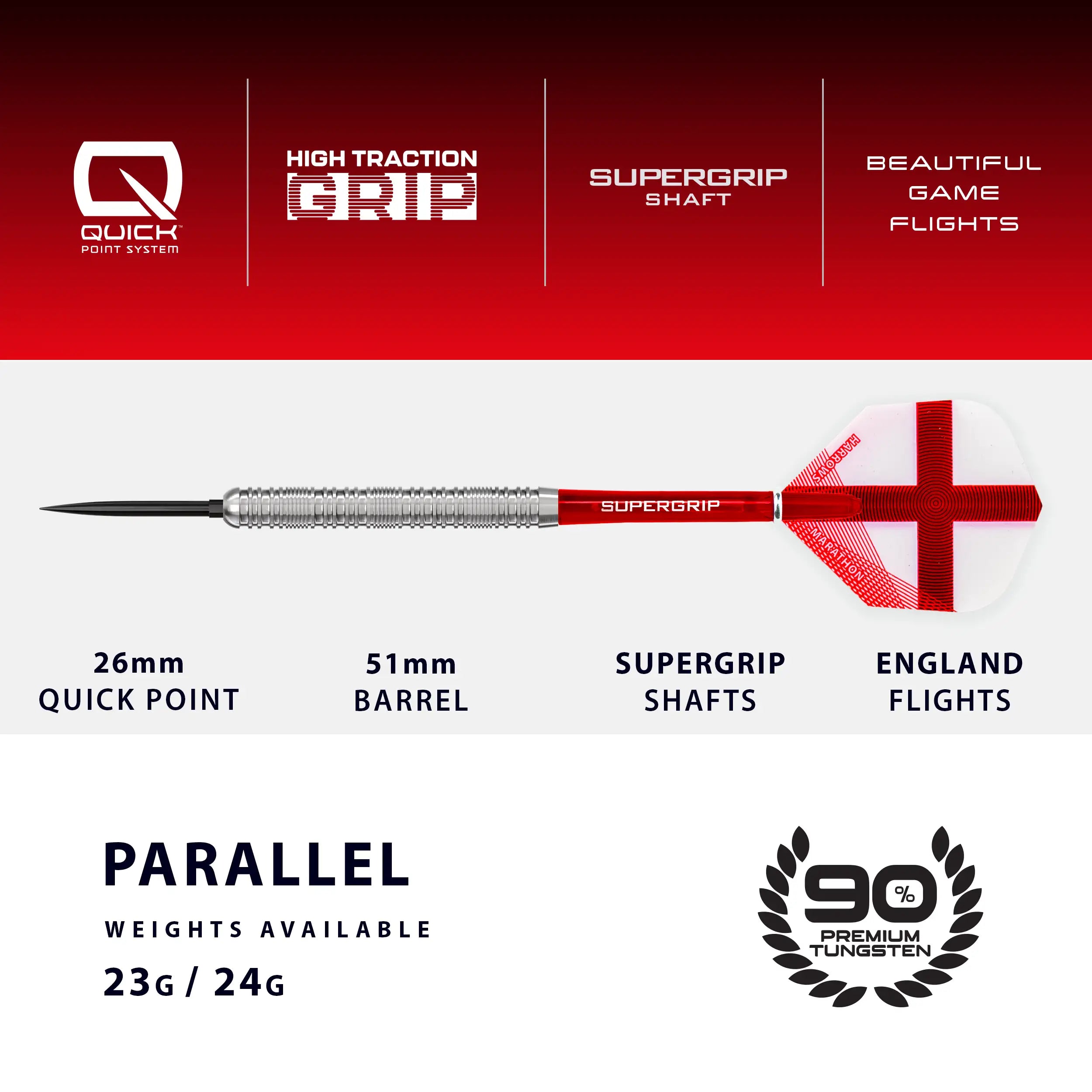 England 90% Quick Point Darts - The Beautiful Game Selection