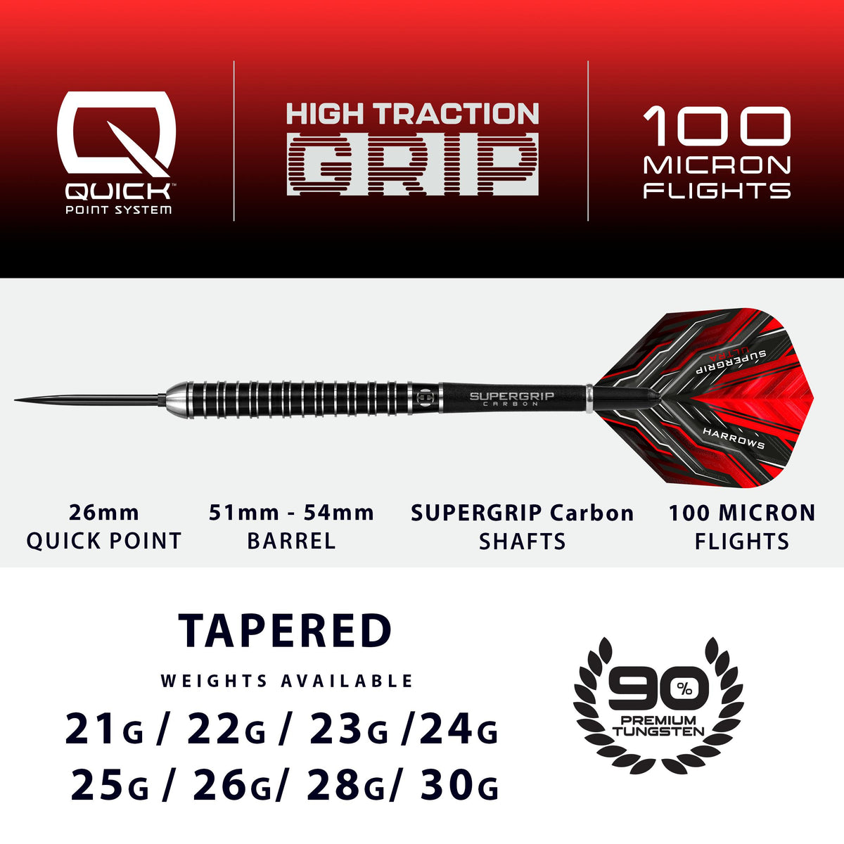Supergrip Ultra 90% Quick Point Darts
