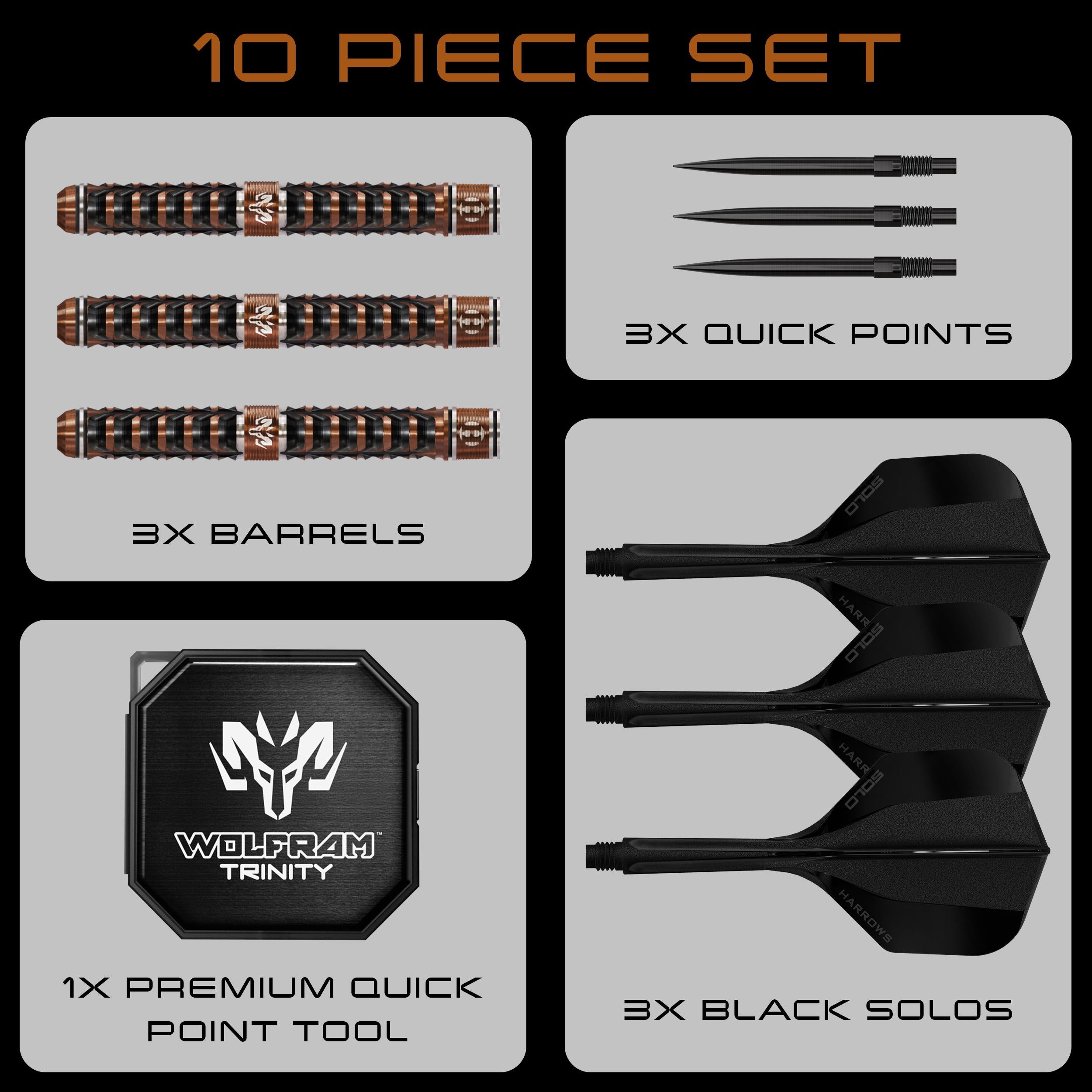 10-piece set with Wolfram Trinity branding on a gray background