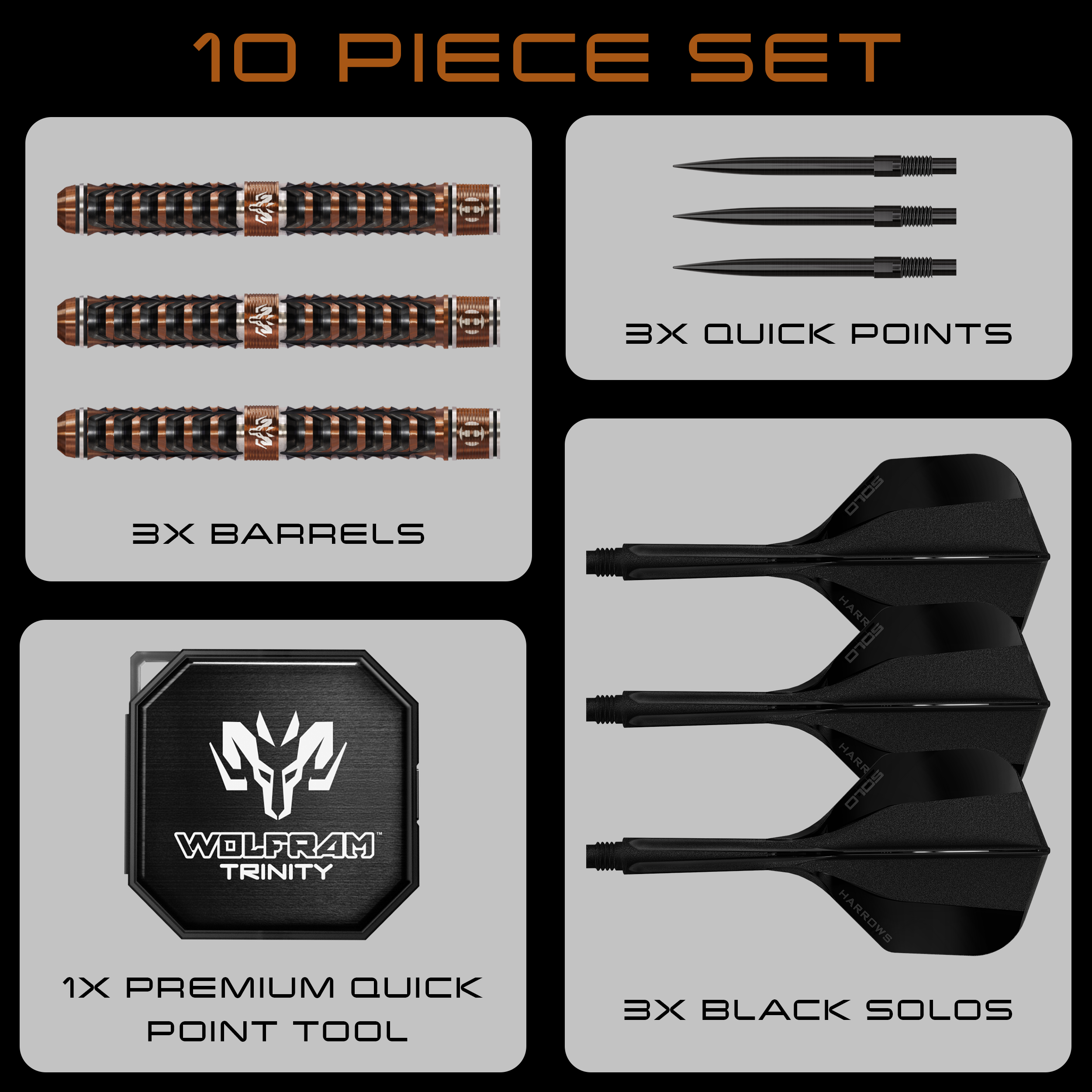 10-piece set with Wolfram Trinity branding on a gray background