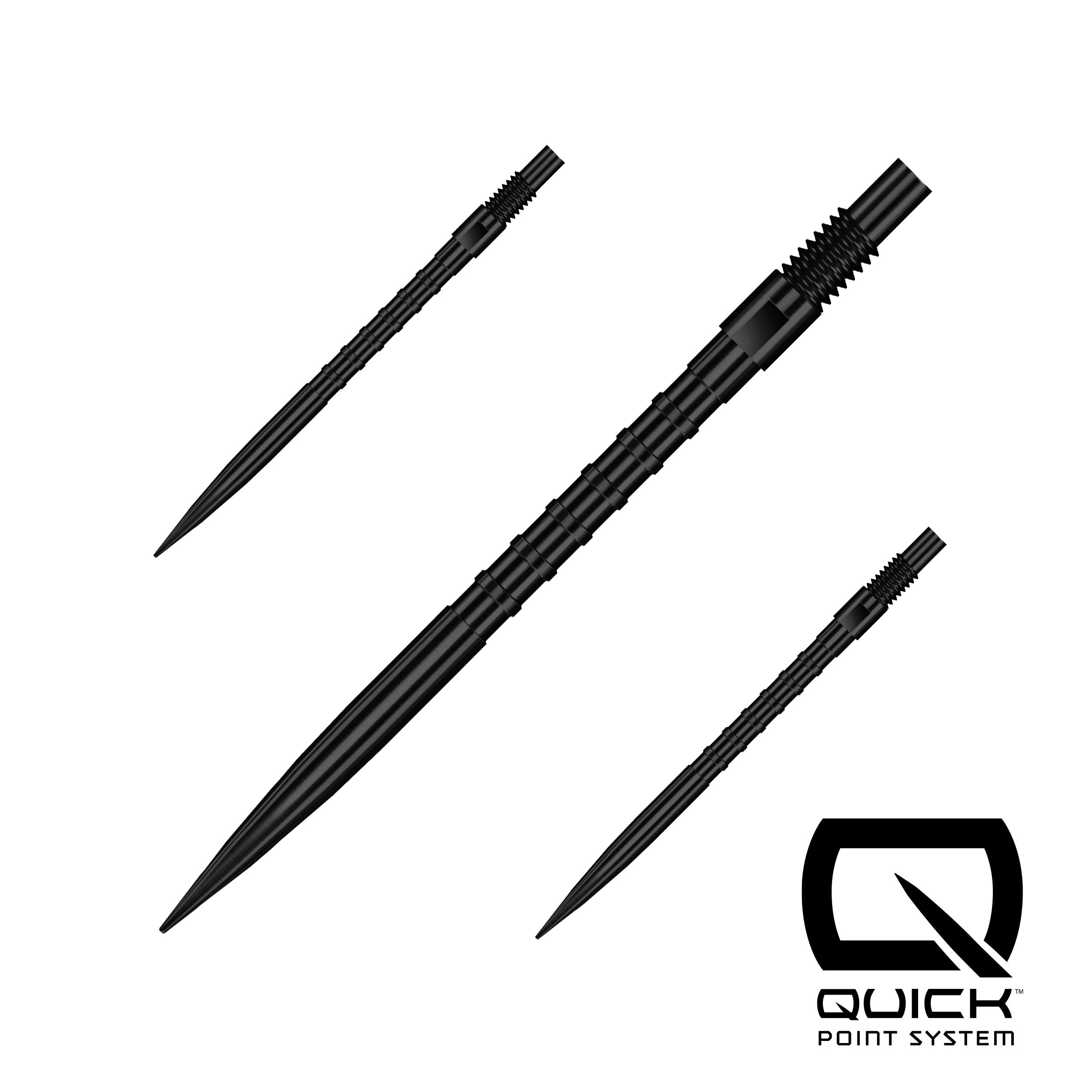 Black dart points with Quick Point System logo on a white background