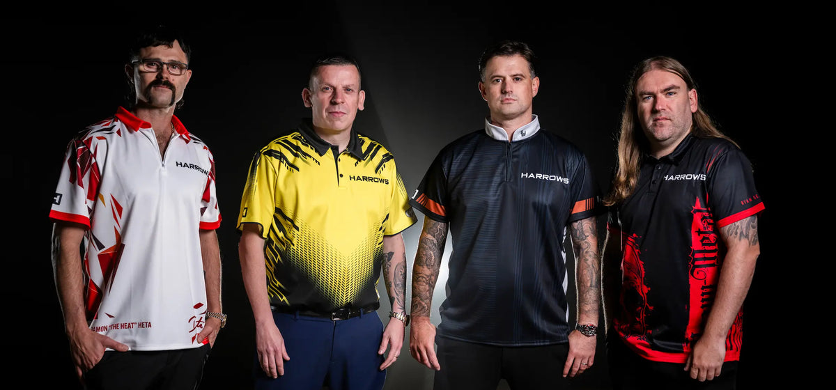 a picture of all 4 sponsored harrows players wearing their pro shirts