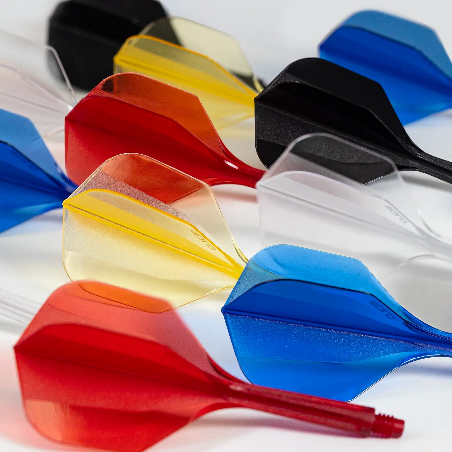Set of colourful solos in red, blue, yellow, and black on a white background