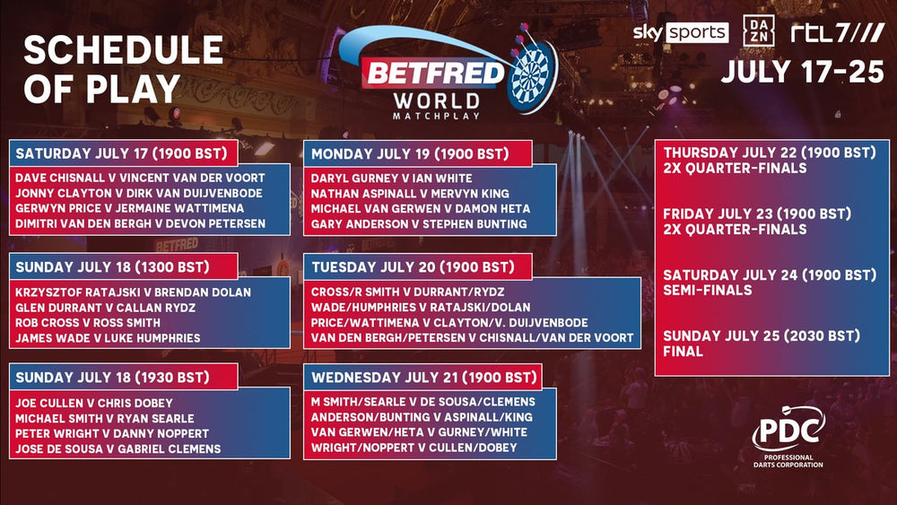 2025 Betfred World Matchplay Schedule of Play