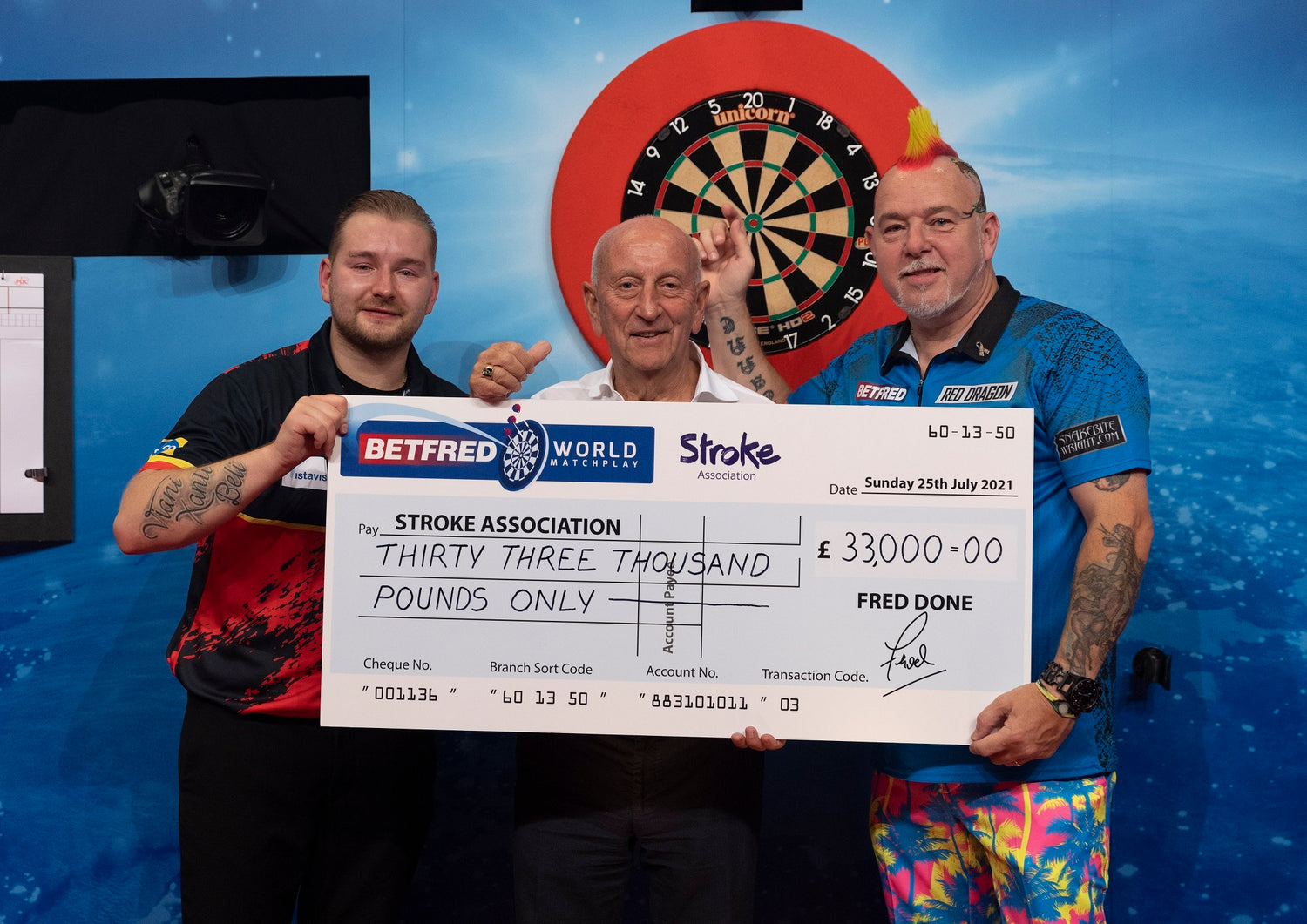 Betfred donate £33,000 to The Stroke Association from 2021 World Matchplay