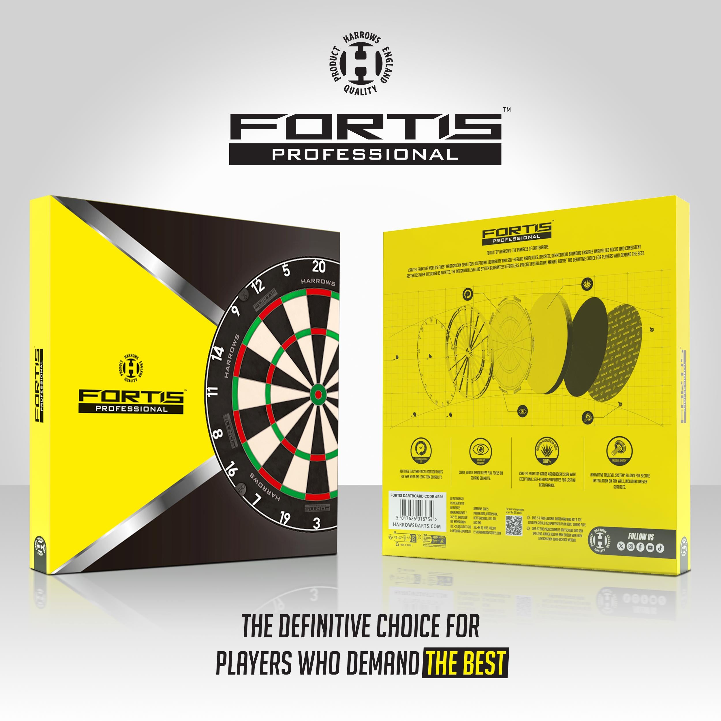 Fortis Professional dartboard and packaging on a white background