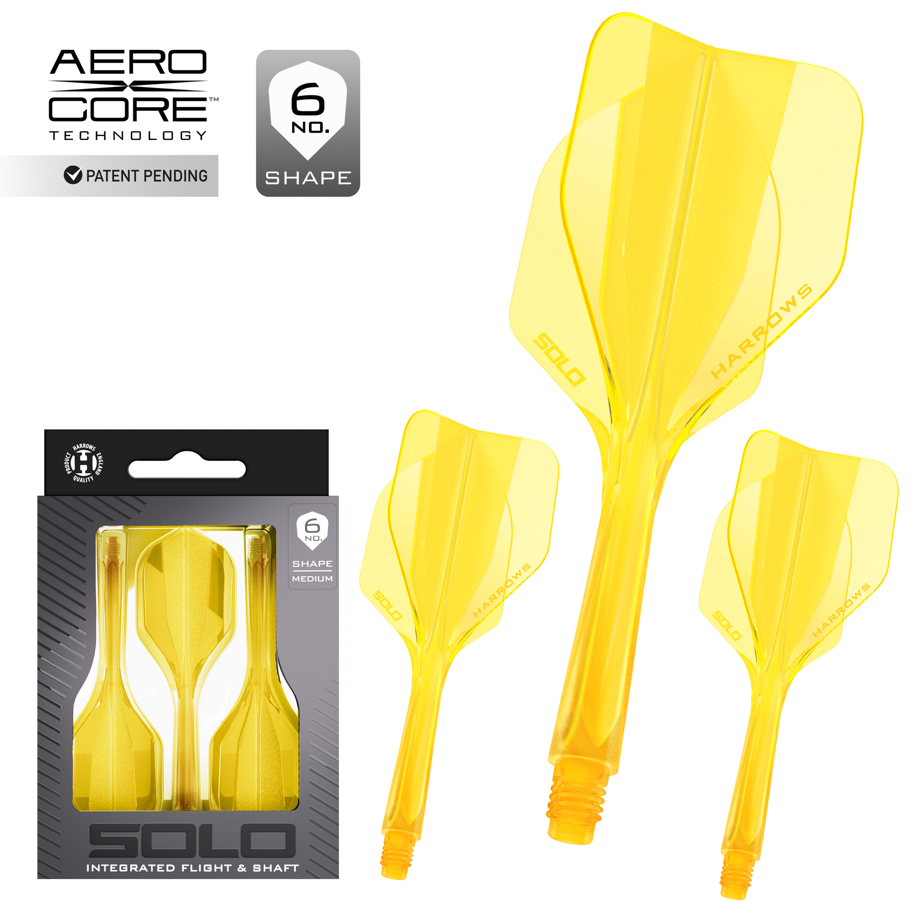 Yellow Solo integrated flight and shaft system with Aero Core Technology branding and packaging on a white background