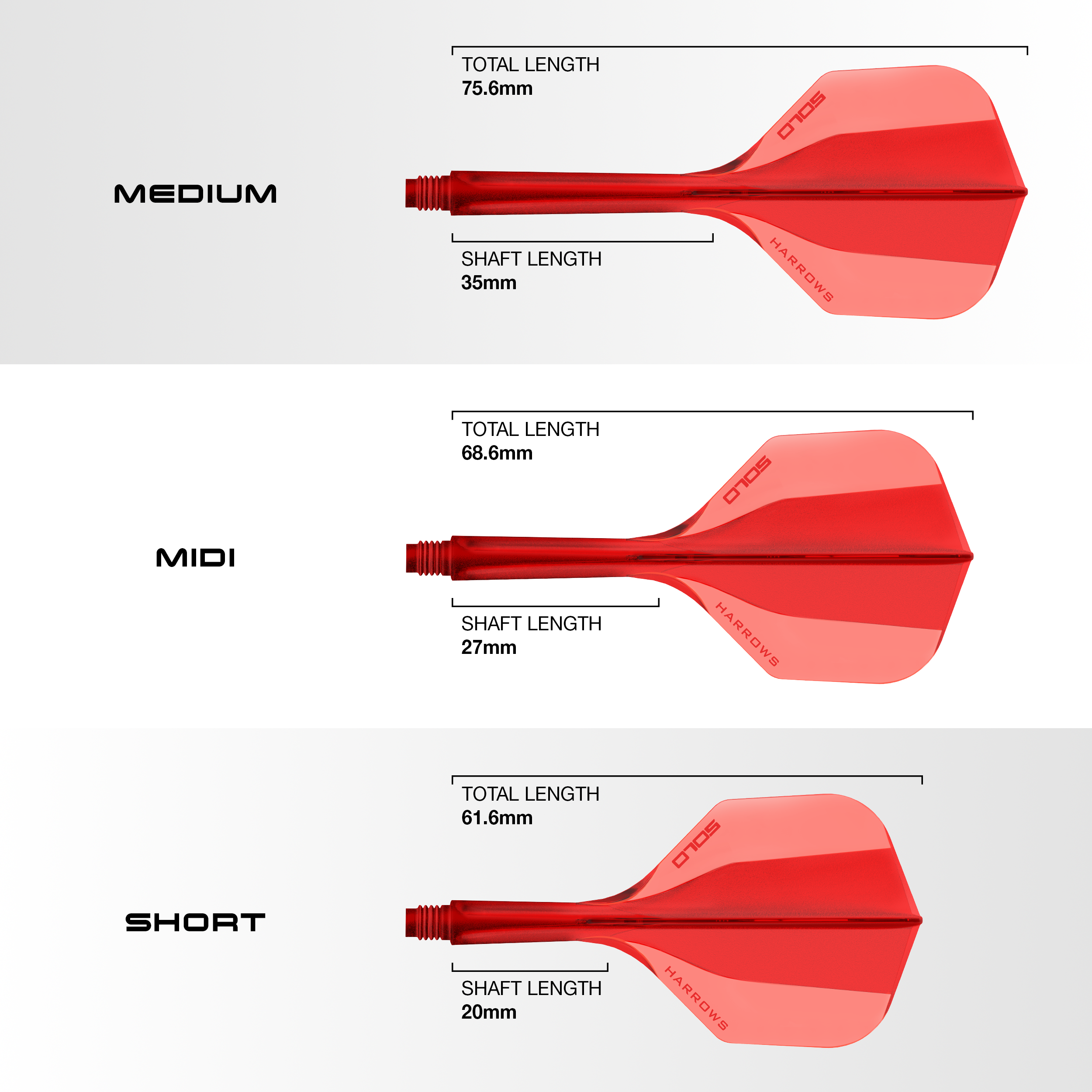 Red Solos with measurements labelled on a white background