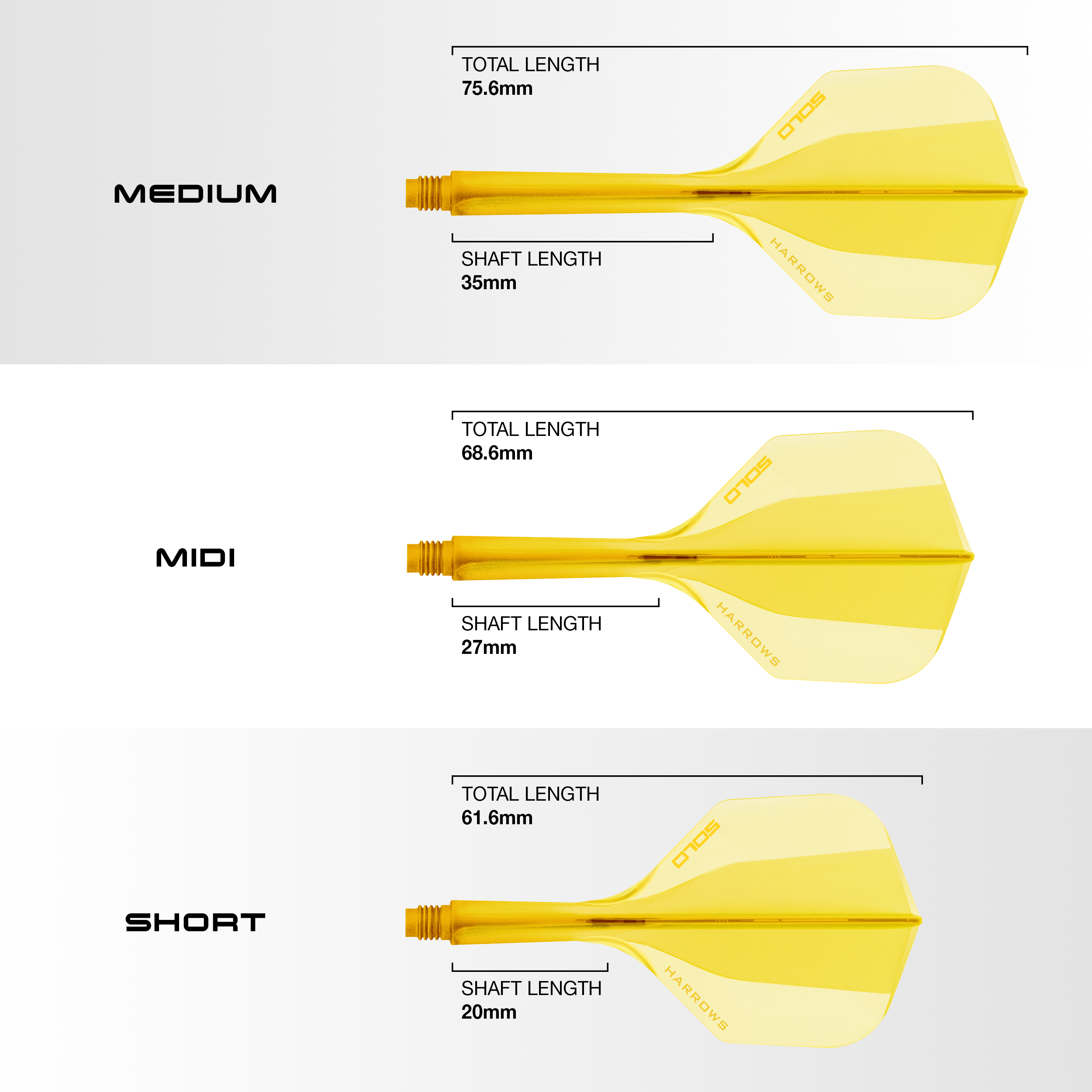 Yellow Solo integrated flight and shaft system available in three lengths 