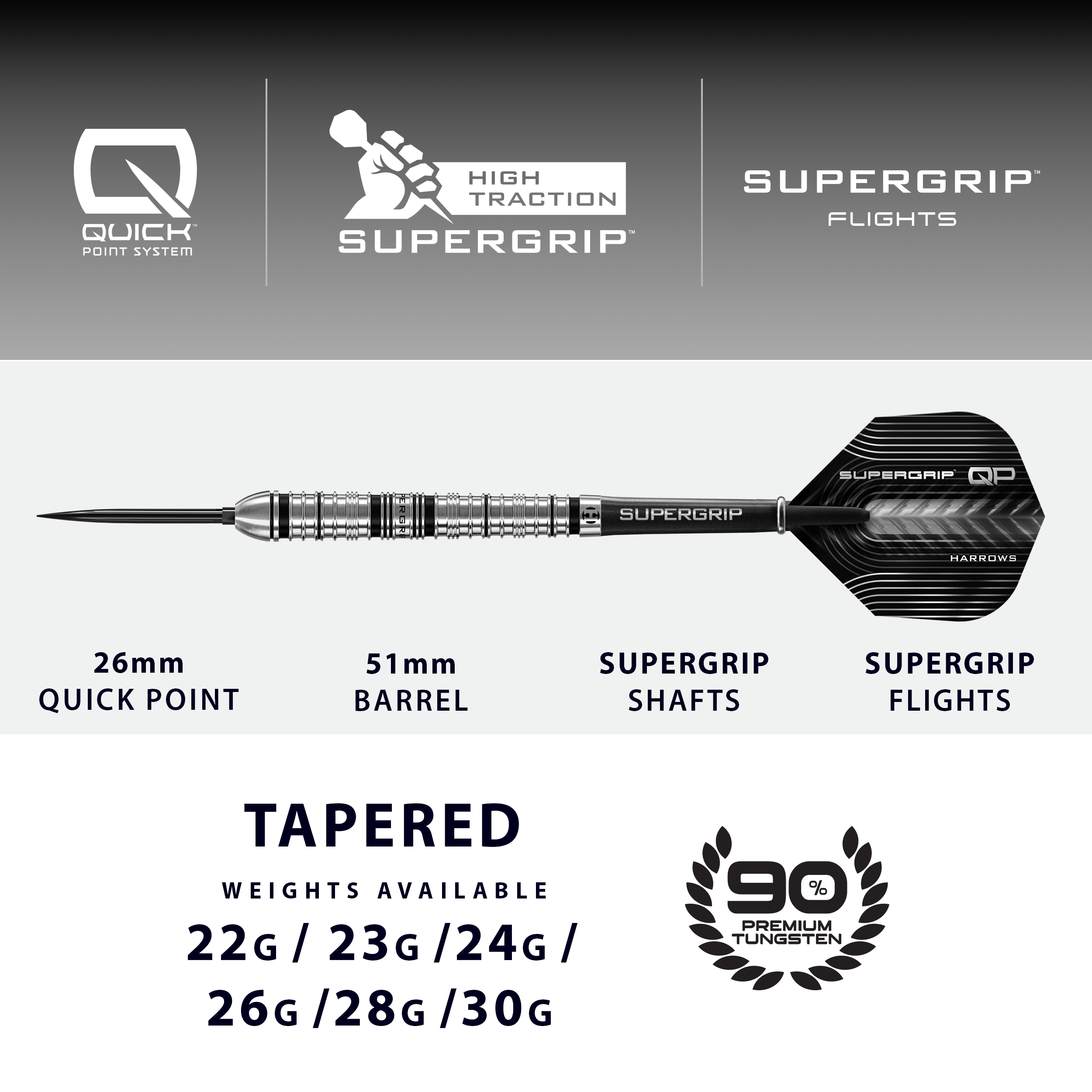 Supergrip QP Tapered 90% Quick Point Darts