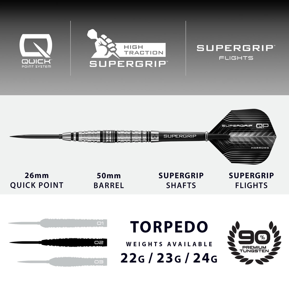 Supergrip QP Torpedo 90% Quick Point Darts