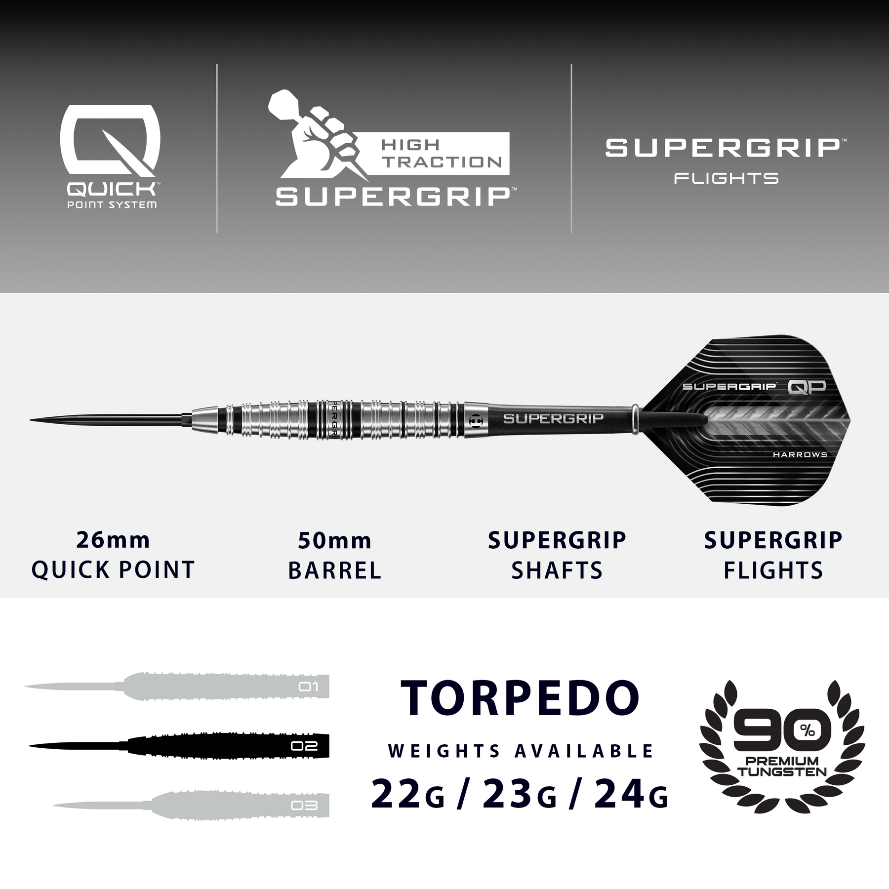 Supergrip QP Torpedo 90% Quick Point Darts