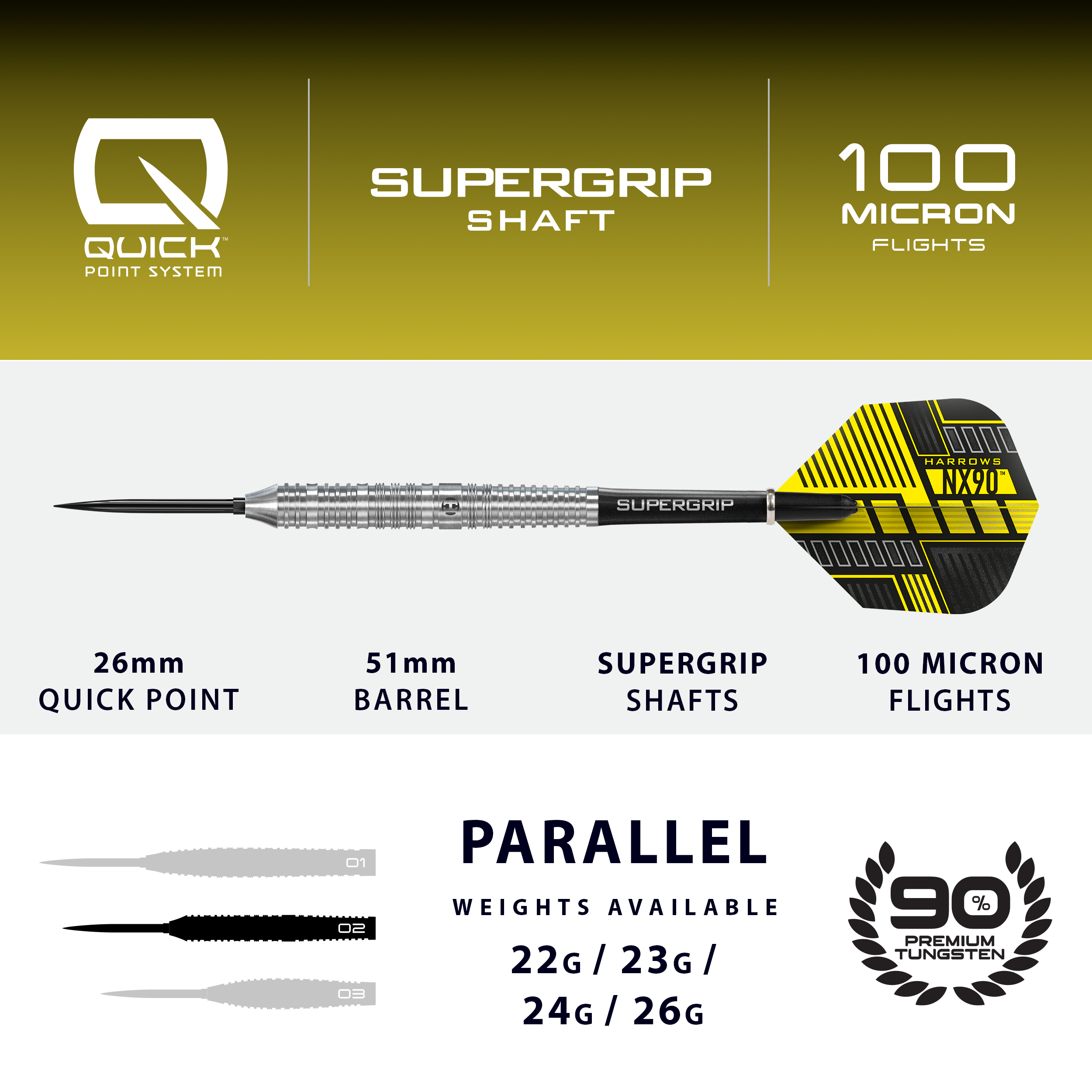 NX90 Parallel 90% Quick Point Darts
