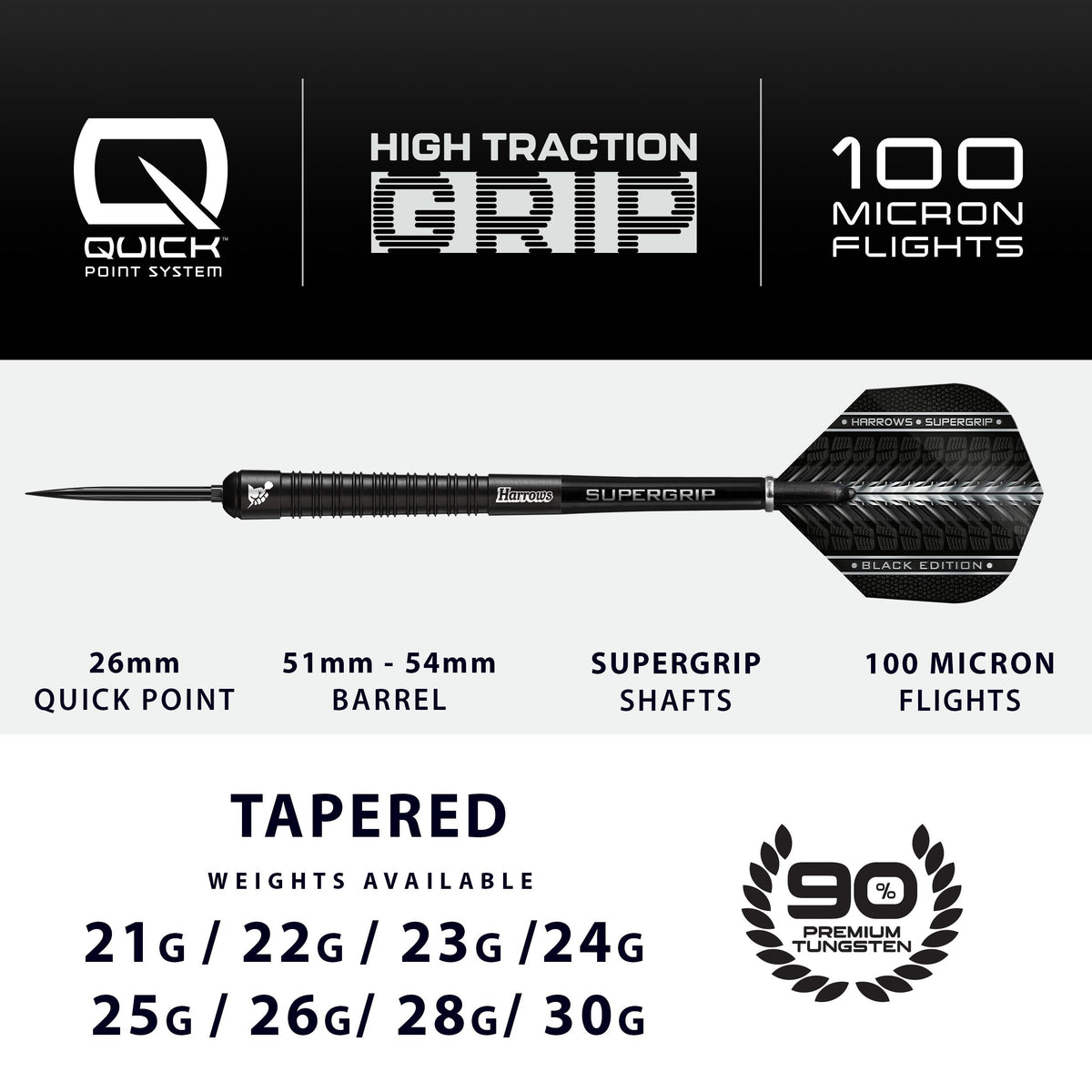 Supergrip 90% Black Edition Quick Point Darts