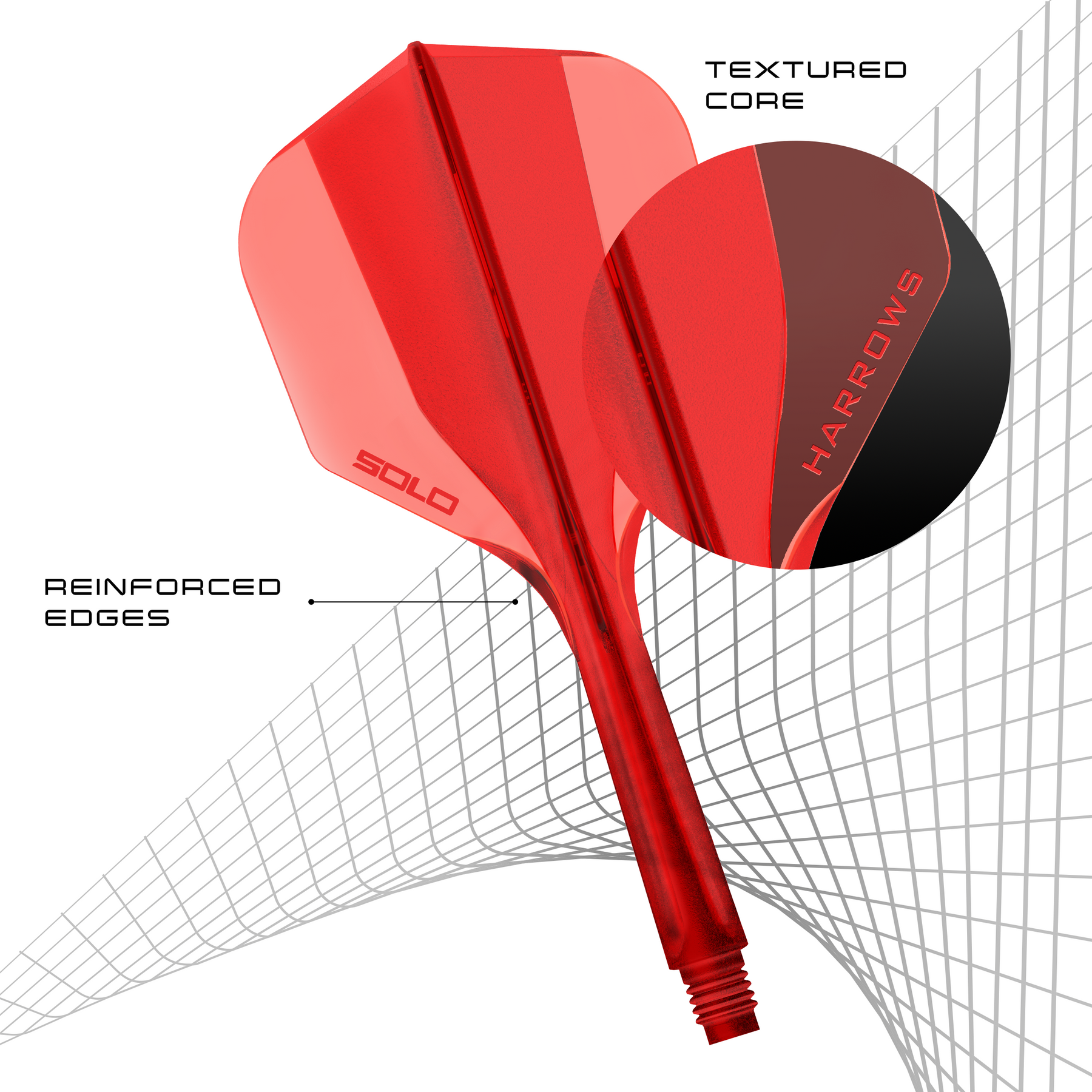 Red Solo by Harrows - an integrated darts and shaft system with reinforced edges and textured core