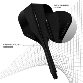 Black Harrows Solo integrated flight and shaft system with text highlighting features on a white background