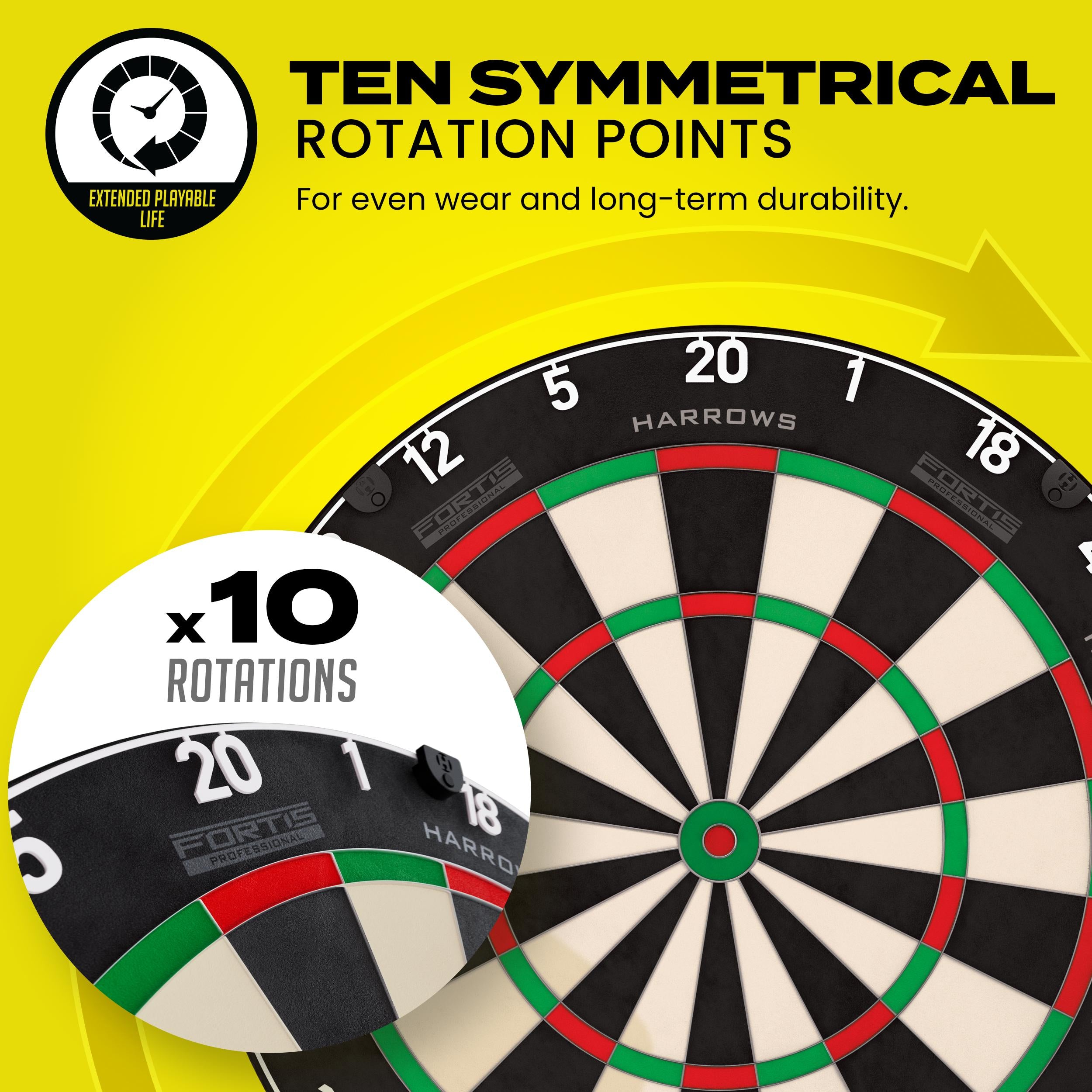Harrows Fortis Dartboard with a focus on symmetry and durability, featuring Harrows branding.