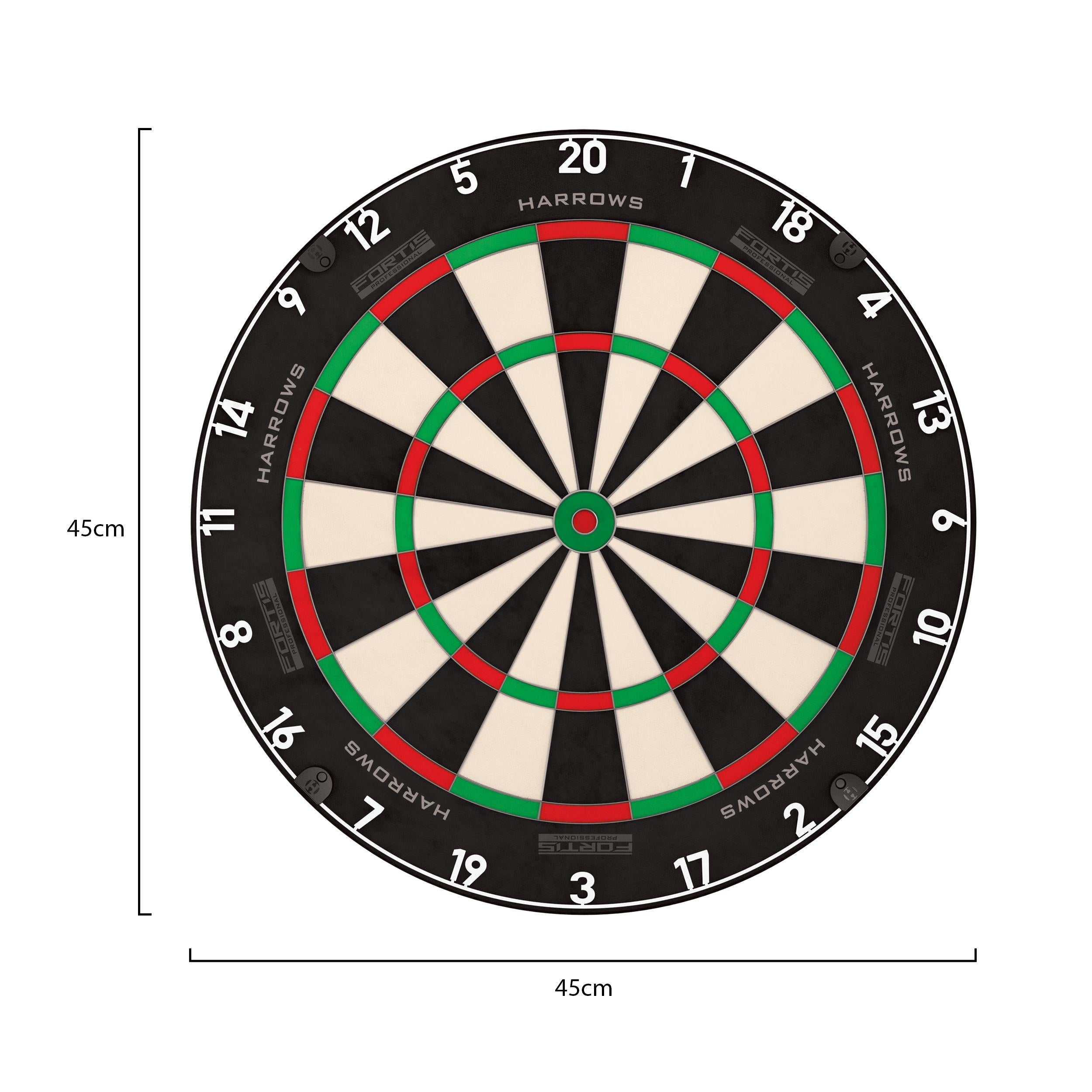 Dartboard with measurement details on a white background