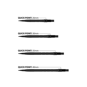 Black dart points with labelled measurements on a white background
