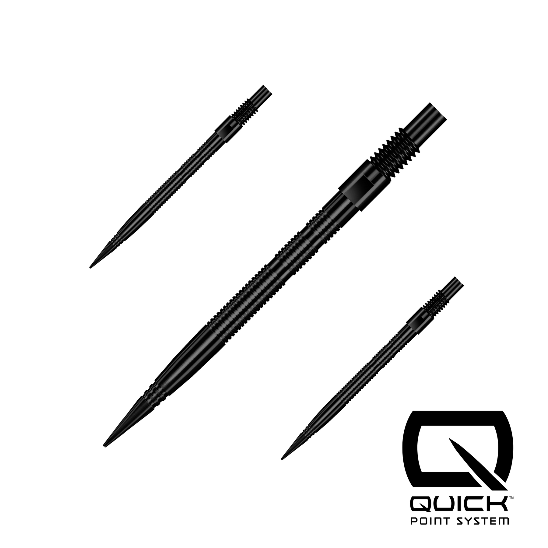 Three black darts with a 'Quick Point System' logo on a white background