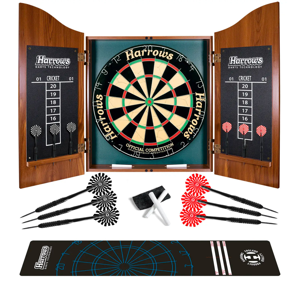 Home Cabinet Dartboard Bundle + Mat