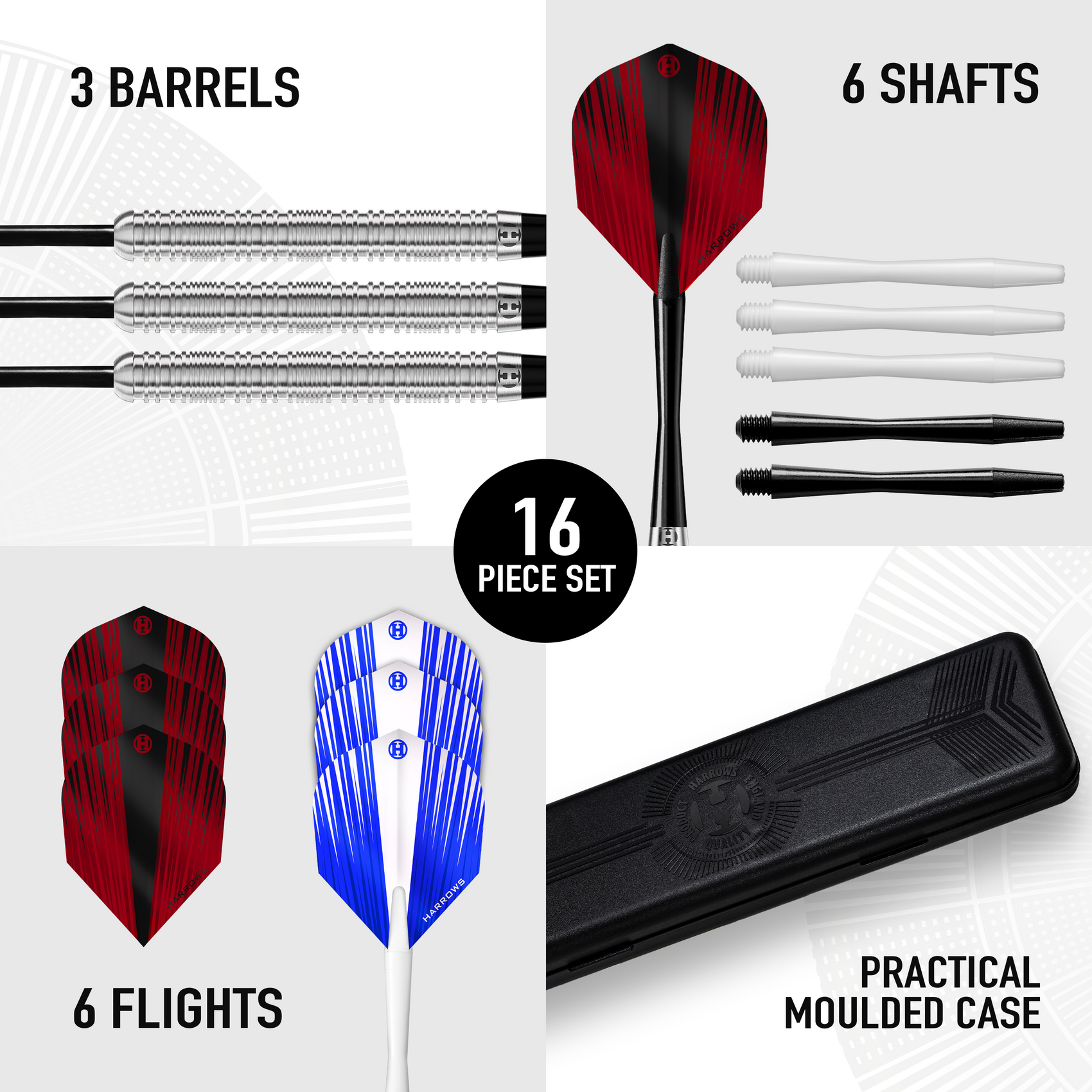 Harrows Caliber 90% Tungsten Steel Tip Darts Set I 21g tot 30g I Enorme 16-delige bundel met reserveschachten, Prime Flights & reisetui zwart (25G Harrows Caliber 90% Tungsten Steel Tip Darts Set I 21g tot 30g I Enorme 16-delige bundel met reserveschachten, Prime Flights & reisetui zwart (25G