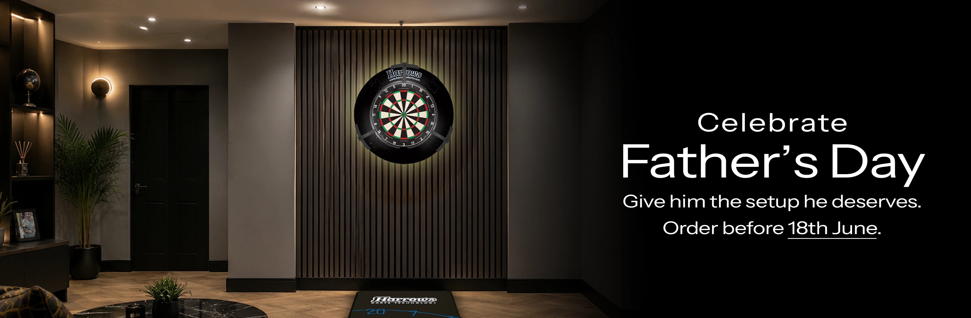 a premium room picture containing a fortis board, surround, trilight and a darts mat