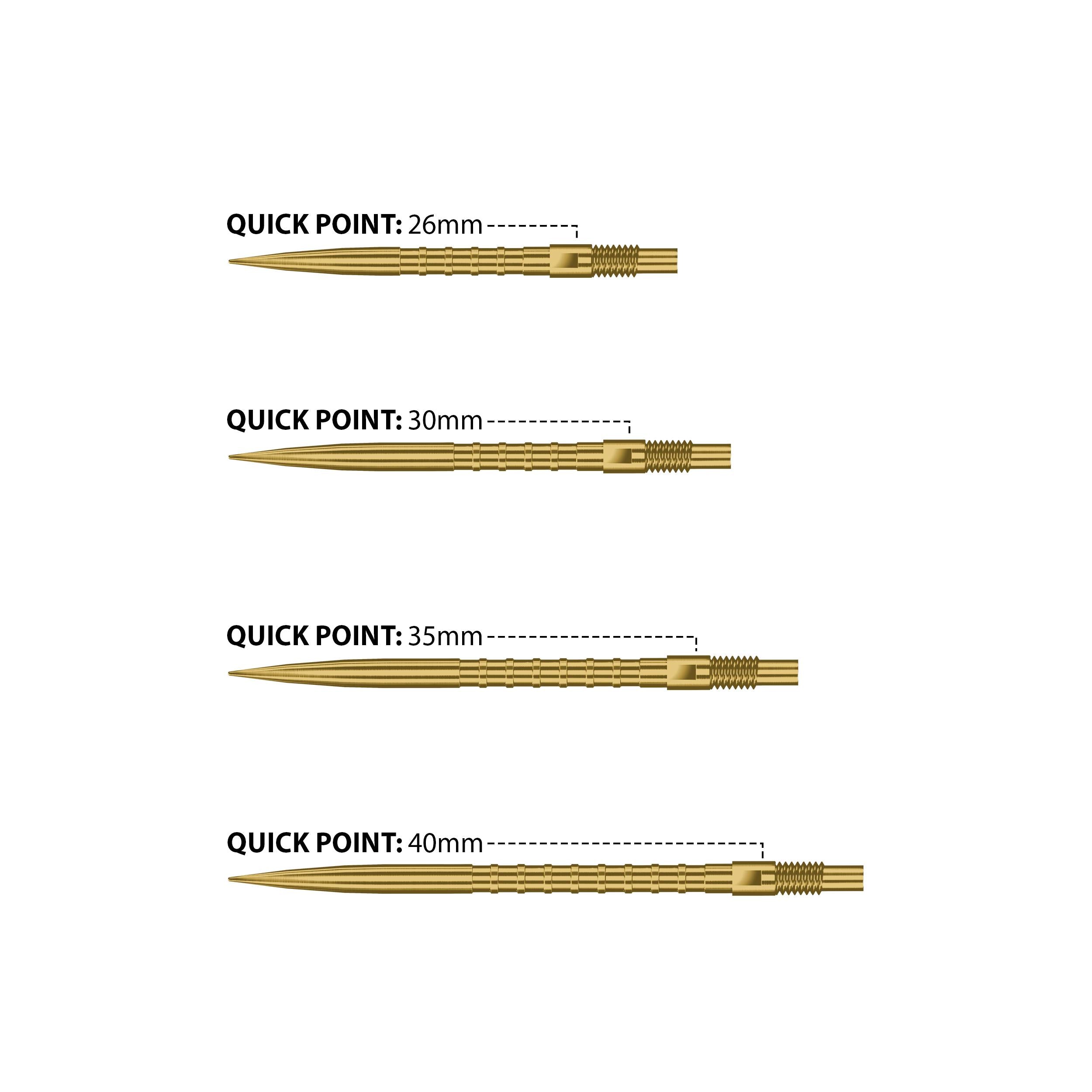 Set of gold dart points labelled with measurements on white background