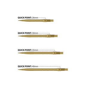 Set of gold dart points labelled with measurements on a white background