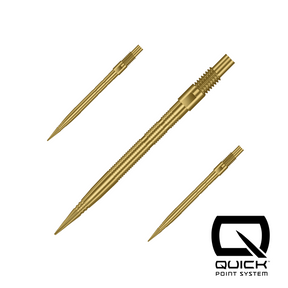 Gold dart points with Quick Point System logo on a white background