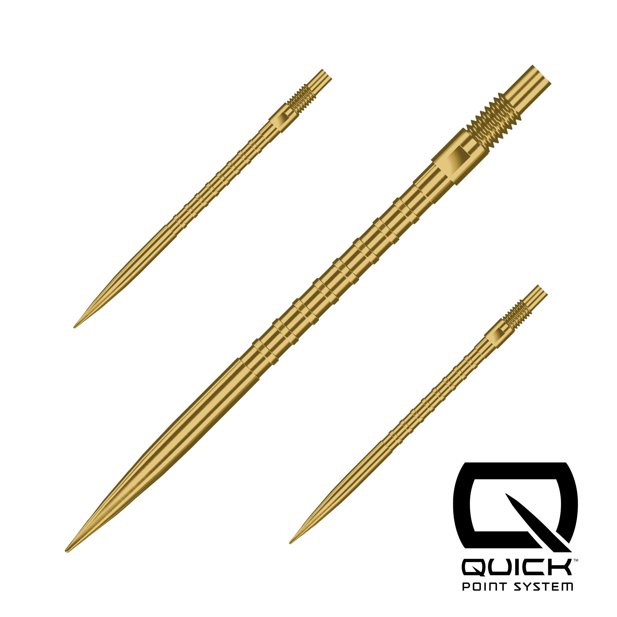 Gold dart points with Quick Point System logo on a white background