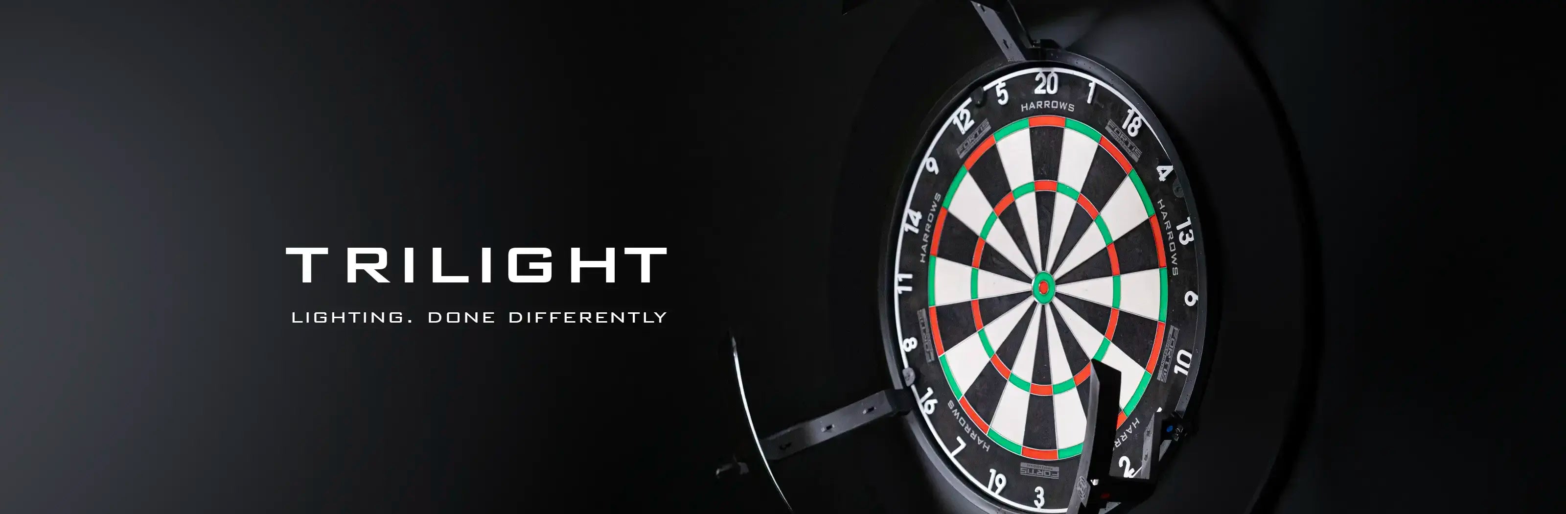 Dartboard with 'Trilight' branding on a dark background