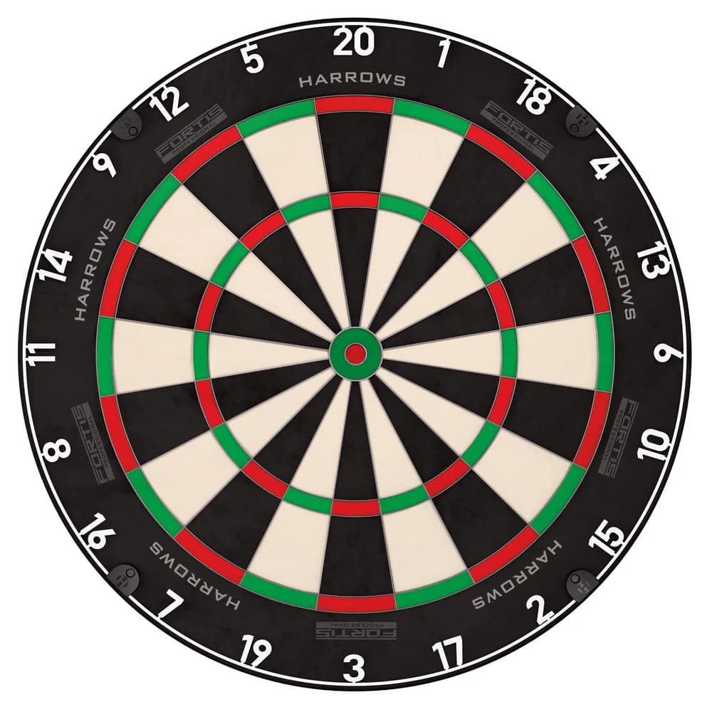 Fortis Dartboard with black, red, and green design on a white background