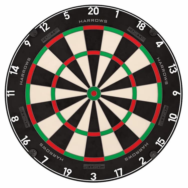 Dartboard with black, red, and green design on a white background